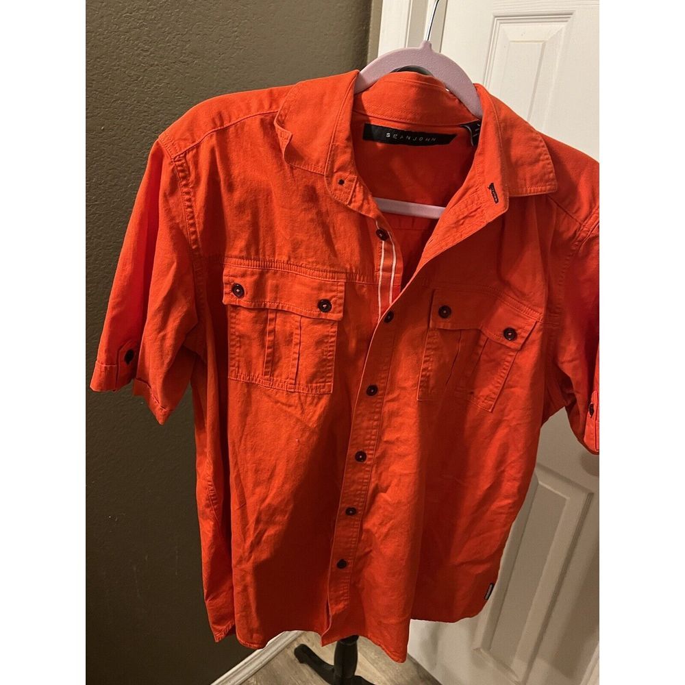 Sean John Red Short Sleeve Button Front Shirt Large